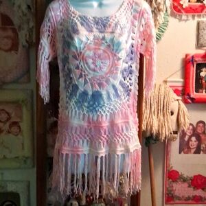 Beautiful,Crochet,Knit,Tie Dye,Pink,White & Purple Swimsuit/Beach Coverup💟💕